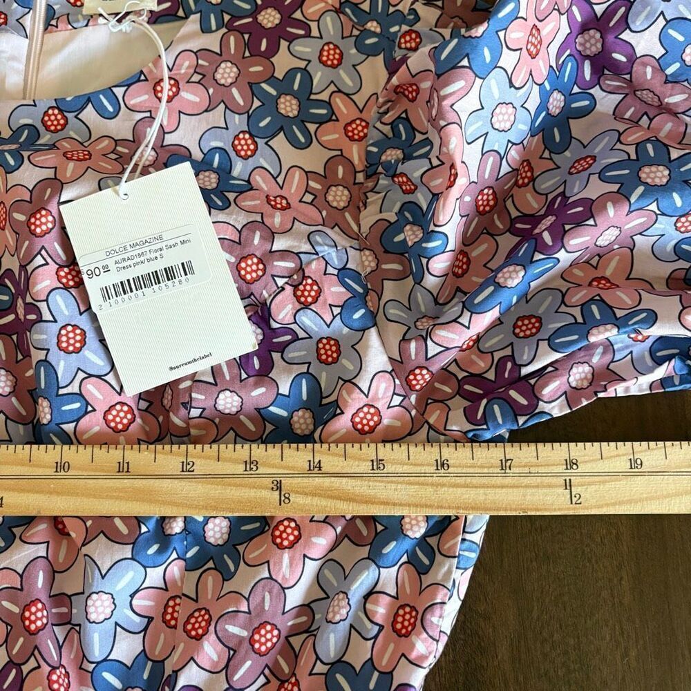 Aureum Bold Floral Sash Mini Cotton Dress Size Small NEW Cottagecore - Picture 10 of 11